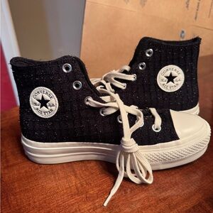 NWOT Converse All-Star Lift Platform Black Tweed Shimmer - Women’s 6